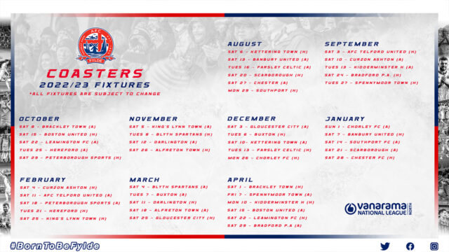 AFC Fylde 2022/23 Fixtures